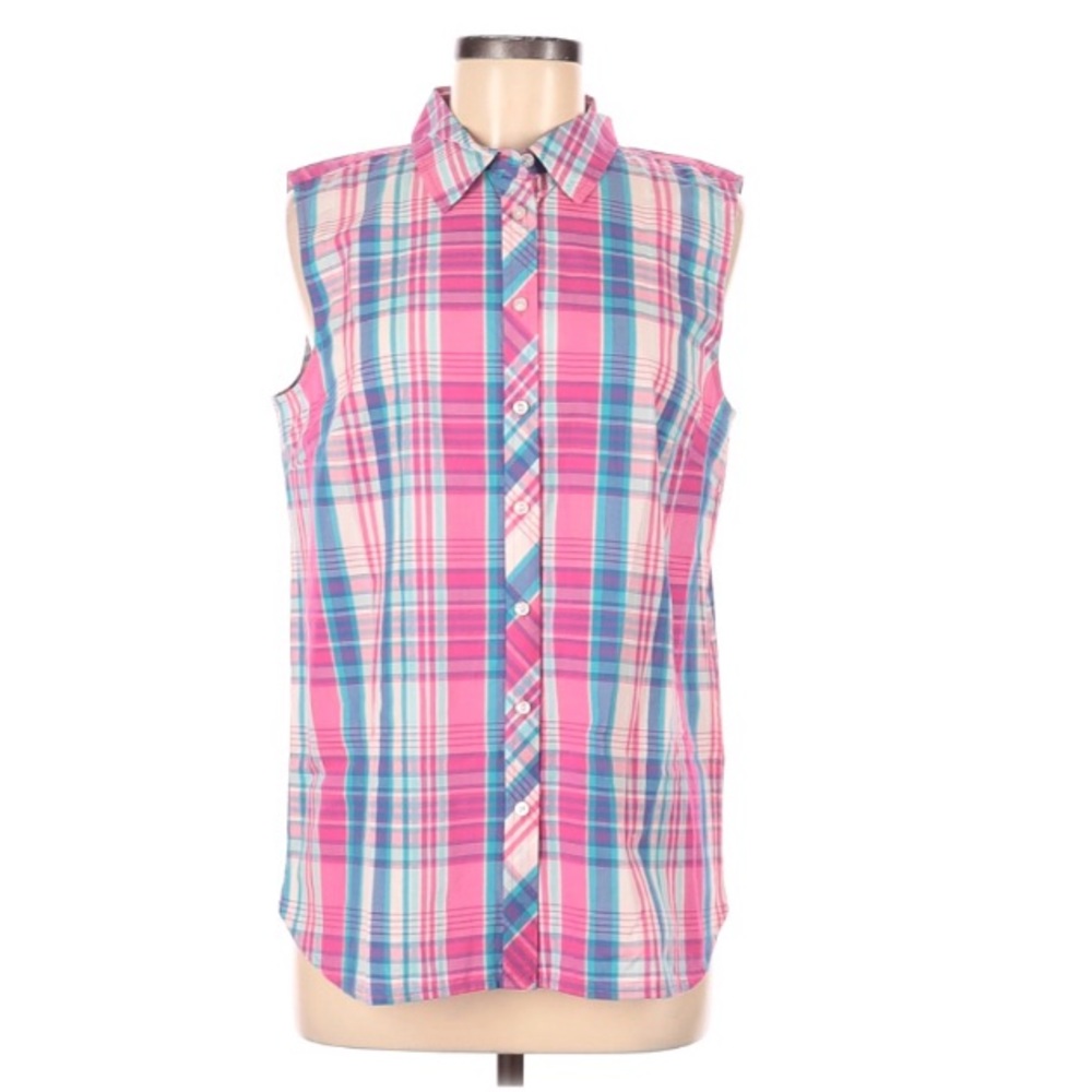 Talbots sleeveless plaid button down shirt